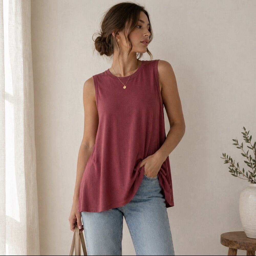 Daily Ritual Sz L Anthro Sleeveless Tank Red Burgundy Tunic layering